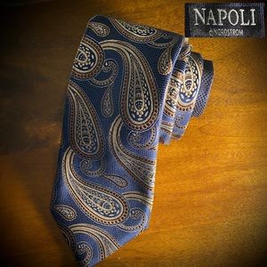 Napoli Di Nordstrom Silk Tie Paisley Pattern Blue Classic Width Necktie 🇮🇹
